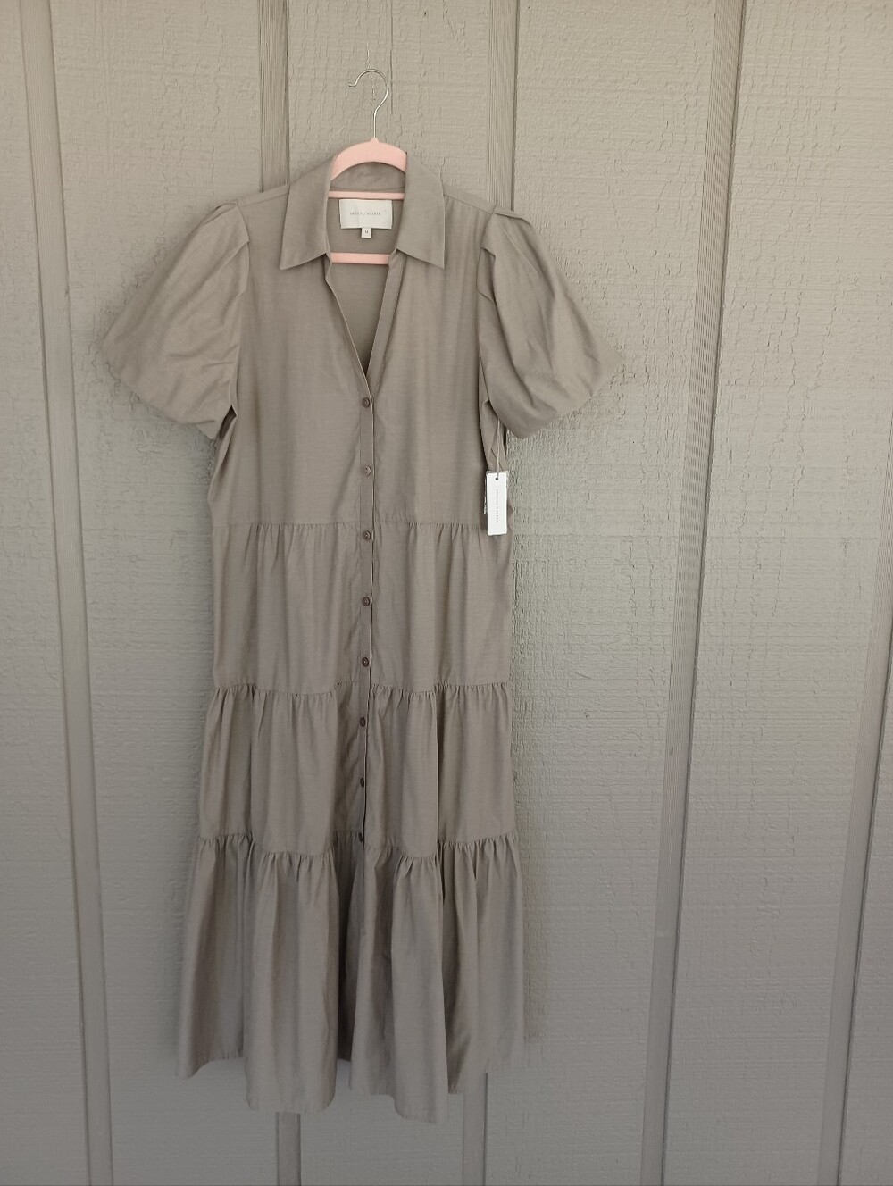 Brochu Walker The Havana Dress Size M Preppy Tiered Short Sleeve Buttons Collar